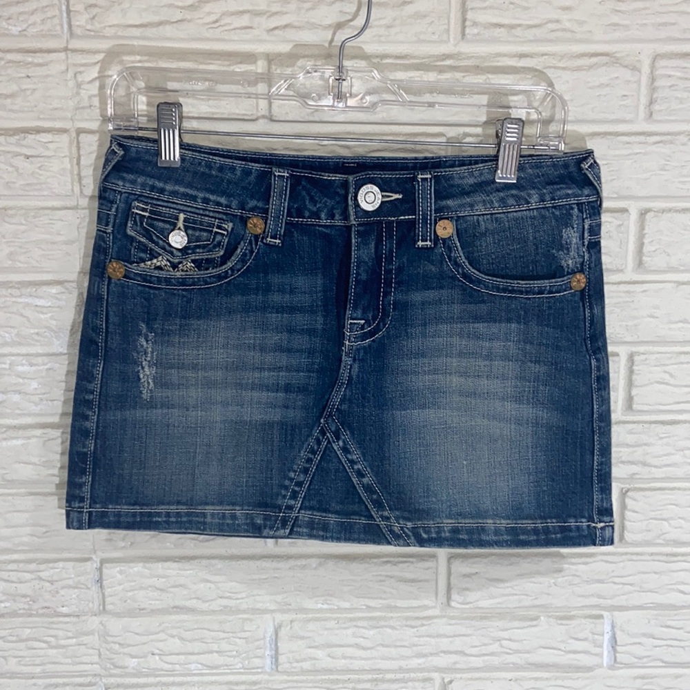 Vigoss Vintage Y2K Denim Jean Skirt Size 3/4 27 Embroidered Pockets
